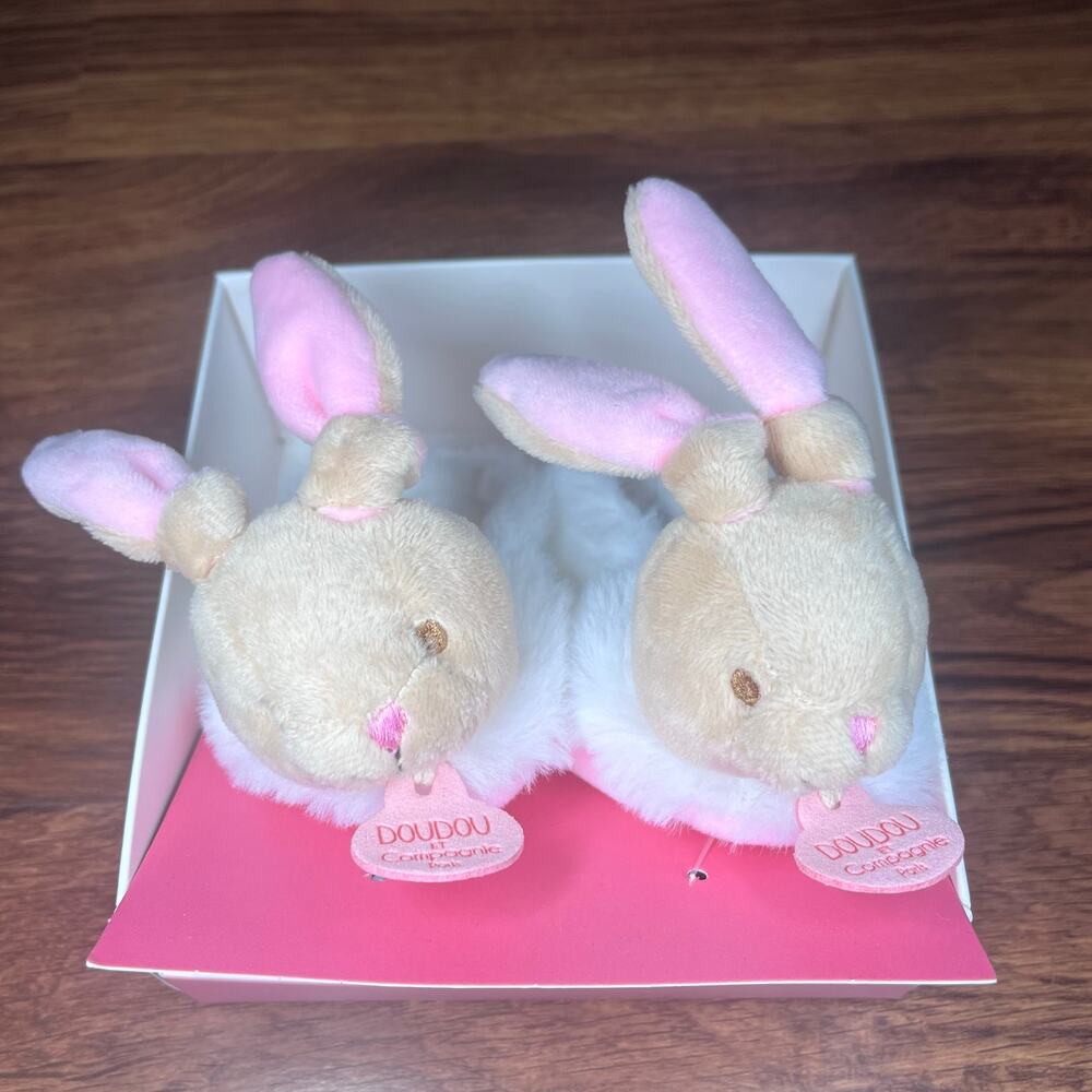 NEW Doudou et Compagnie Paris Bunny Slippers Baby Girl